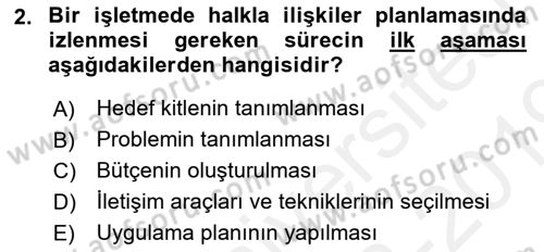 Halkla İlişkiler Dersi 2018 - 2019 Yılı (Final) Dönem Sonu Sınav Soruları 2. Soru