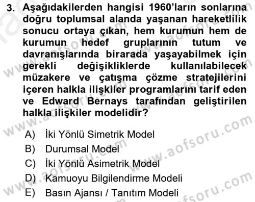 Halkla İlişkiler Dersi 2018 - 2019 Yılı (Final) Dönem Sonu Sınav Soruları 3. Soru