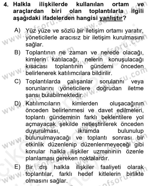 Halkla İlişkiler Dersi 2018 - 2019 Yılı (Final) Dönem Sonu Sınav Soruları 4. Soru