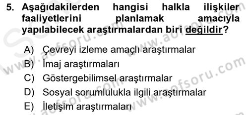 Halkla İlişkiler Dersi 2018 - 2019 Yılı (Final) Dönem Sonu Sınav Soruları 5. Soru
