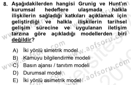 Halkla İlişkiler Dersi 2018 - 2019 Yılı (Final) Dönem Sonu Sınav Soruları 8. Soru