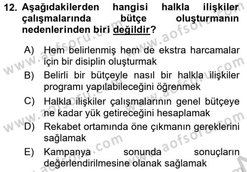 Halkla İlişkiler Dersi 2018 - 2019 Yılı Yaz Okulu Sınav Soruları 12. Soru