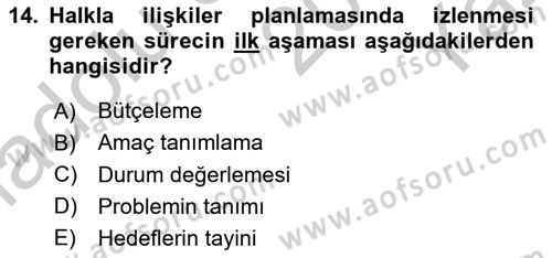 Halkla İlişkiler Dersi 2018 - 2019 Yılı Yaz Okulu Sınav Soruları 14. Soru
