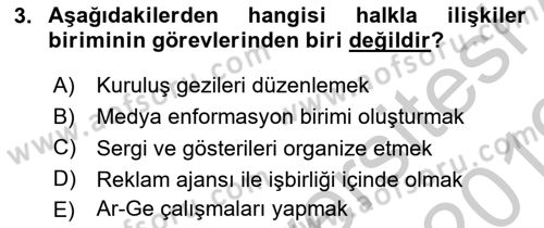 Halkla İlişkiler Dersi 2018 - 2019 Yılı Yaz Okulu Sınav Soruları 3. Soru