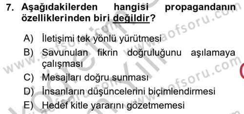 Halkla İlişkiler Dersi 2018 - 2019 Yılı Yaz Okulu Sınav Soruları 7. Soru