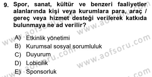 Halkla İlişkiler Dersi 2018 - 2019 Yılı Yaz Okulu Sınav Soruları 9. Soru