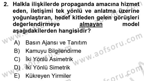 Halkla İlişkiler Dersi 2019 - 2020 Yılı (Vize) Ara Sınavı 2. Soru