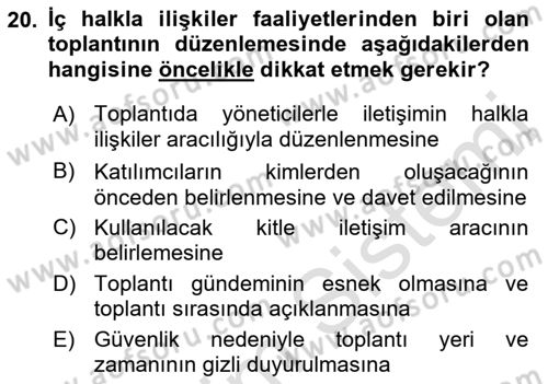 Halkla İlişkiler Dersi 2019 - 2020 Yılı (Vize) Ara Sınav Soruları 20. Soru