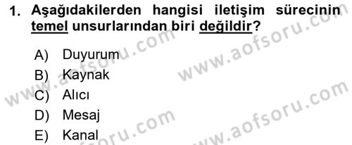 Halkla İlişkiler Dersi 2019 - 2020 Yılı (Final) Dönem Sonu Sınav Soruları 1. Soru