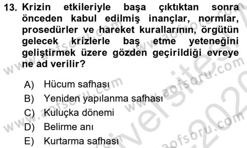 Halkla İlişkiler Dersi 2019 - 2020 Yılı (Final) Dönem Sonu Sınav Soruları 13. Soru