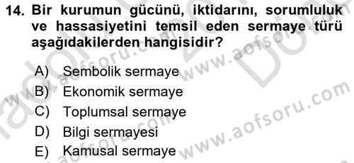 Halkla İlişkiler Dersi 2019 - 2020 Yılı (Final) Dönem Sonu Sınavı 14. Soru