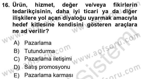 Halkla İlişkiler Dersi 2019 - 2020 Yılı (Final) Dönem Sonu Sınav Soruları 16. Soru