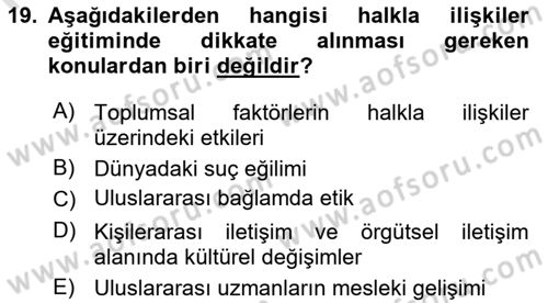 Halkla İlişkiler Dersi 2019 - 2020 Yılı (Final) Dönem Sonu Sınav Soruları 19. Soru