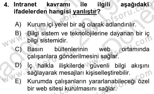 Halkla İlişkiler Dersi 2019 - 2020 Yılı (Final) Dönem Sonu Sınav Soruları 4. Soru