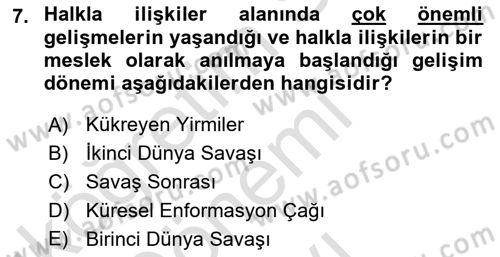 Halkla İlişkiler Dersi 2019 - 2020 Yılı (Final) Dönem Sonu Sınav Soruları 7. Soru