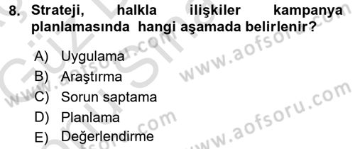 Halkla İlişkiler Dersi 2019 - 2020 Yılı (Final) Dönem Sonu Sınav Soruları 8. Soru