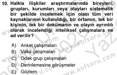 Halkla İlişkiler Dersi 2020 - 2021 Yılı Yaz Okulu Sınav Soruları 10. Soru