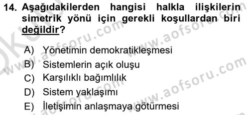 Halkla İlişkiler Dersi 2020 - 2021 Yılı Yaz Okulu Sınav Soruları 14. Soru