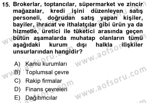Halkla İlişkiler Dersi 2020 - 2021 Yılı Yaz Okulu Sınav Soruları 15. Soru