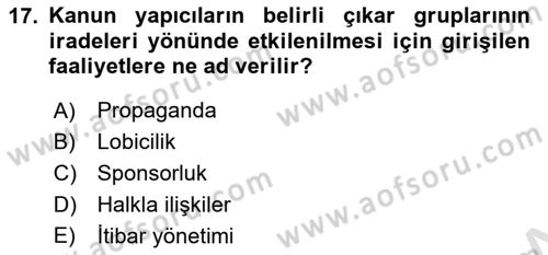 Halkla İlişkiler Dersi 2020 - 2021 Yılı Yaz Okulu Sınav Soruları 17. Soru