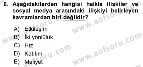 Halkla İlişkiler Dersi 2020 - 2021 Yılı Yaz Okulu Sınav Soruları 6. Soru