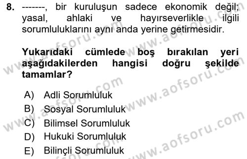 Halkla İlişkiler Dersi 2020 - 2021 Yılı Yaz Okulu Sınav Soruları 8. Soru