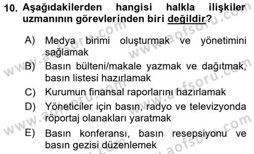 Halkla İlişkiler Dersi 2021 - 2022 Yılı (Vize) Ara Sınav Soruları 10. Soru