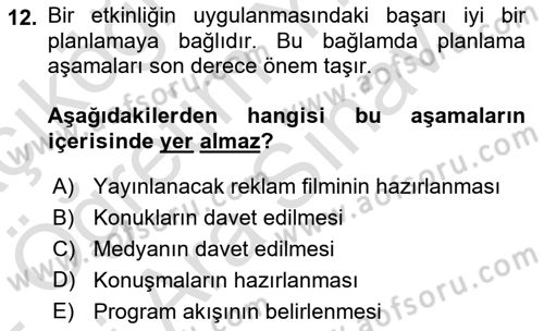 Halkla İlişkiler Dersi 2021 - 2022 Yılı (Vize) Ara Sınav Soruları 12. Soru