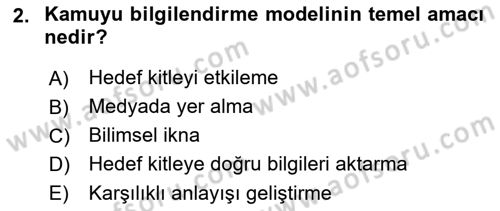 Halkla İlişkiler Dersi 2021 - 2022 Yılı (Vize) Ara Sınav Soruları 2. Soru