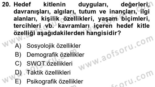 Halkla İlişkiler Dersi 2021 - 2022 Yılı (Vize) Ara Sınav Soruları 20. Soru