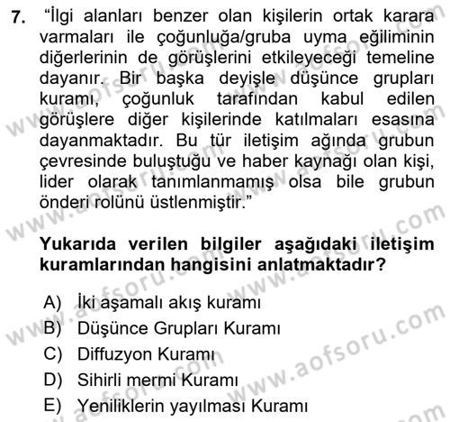 Halkla İlişkiler Dersi 2021 - 2022 Yılı (Vize) Ara Sınav Soruları 7. Soru