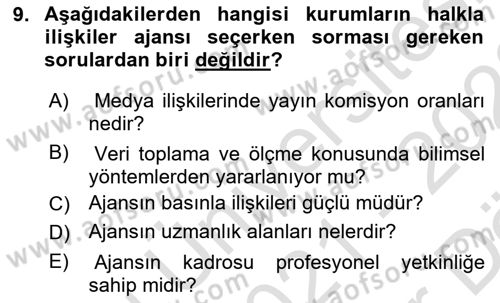 Halkla İlişkiler Dersi 2021 - 2022 Yılı (Vize) Ara Sınav Soruları 9. Soru