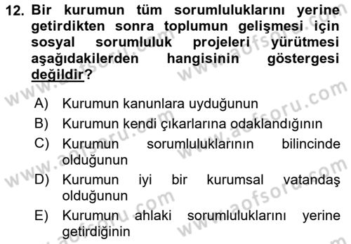 Halkla İlişkiler Dersi 2021 - 2022 Yılı (Final) Dönem Sonu Sınav Soruları 12. Soru