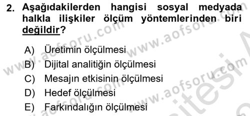 Halkla İlişkiler Dersi 2021 - 2022 Yılı (Final) Dönem Sonu Sınav Soruları 2. Soru