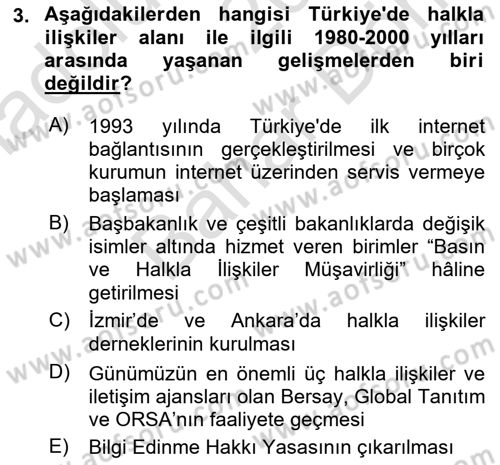 Halkla İlişkiler Dersi 2021 - 2022 Yılı (Final) Dönem Sonu Sınav Soruları 3. Soru