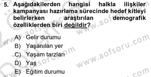 Halkla İlişkiler Dersi 2021 - 2022 Yılı (Final) Dönem Sonu Sınav Soruları 5. Soru