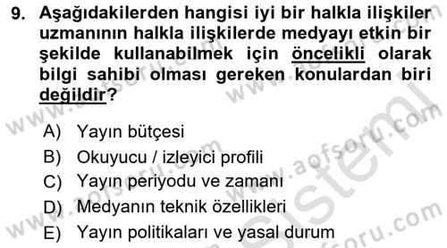 Halkla İlişkiler Dersi 2021 - 2022 Yılı (Final) Dönem Sonu Sınav Soruları 9. Soru