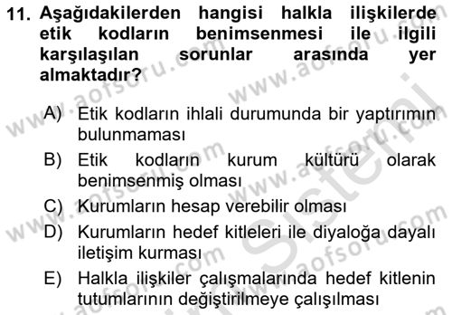 Halkla İlişkiler Dersi 2021 - 2022 Yılı Yaz Okulu Sınav Soruları 11. Soru