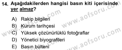 Halkla İlişkiler Dersi 2021 - 2022 Yılı Yaz Okulu Sınav Soruları 14. Soru