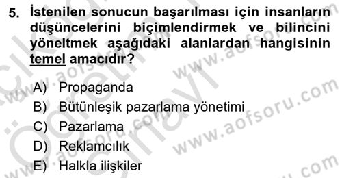 Halkla İlişkiler Dersi 2021 - 2022 Yılı Yaz Okulu Sınav Soruları 5. Soru