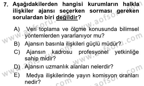 Halkla İlişkiler Dersi 2021 - 2022 Yılı Yaz Okulu Sınav Soruları 7. Soru