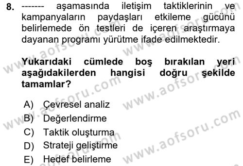 Halkla İlişkiler Dersi 2021 - 2022 Yılı Yaz Okulu Sınav Soruları 8. Soru