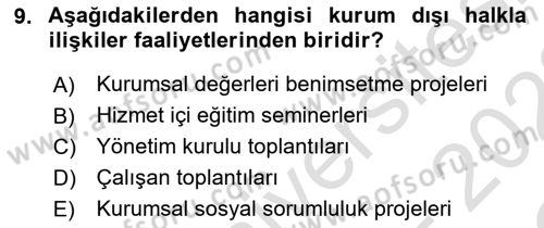 Halkla İlişkiler Dersi 2021 - 2022 Yılı Yaz Okulu Sınav Soruları 9. Soru