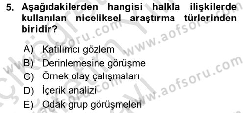 Halkla İlişkiler Dersi 2022 - 2023 Yılı Yaz Okulu Sınav Soruları 5. Soru