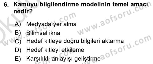 Halkla İlişkiler Dersi 2022 - 2023 Yılı Yaz Okulu Sınav Soruları 6. Soru