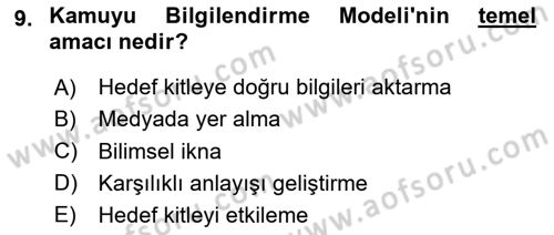 Halkla İlişkiler Dersi 2023 - 2024 Yılı (Vize) Ara Sınav Soruları 9. Soru
