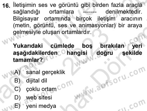 Halkla İlişkiler Dersi 2023 - 2024 Yılı (Final) Dönem Sonu Sınav Soruları 16. Soru