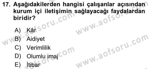 Halkla İlişkiler Dersi 2023 - 2024 Yılı (Final) Dönem Sonu Sınav Soruları 17. Soru