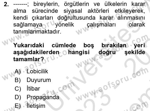 Halkla İlişkiler Dersi 2023 - 2024 Yılı (Final) Dönem Sonu Sınav Soruları 2. Soru