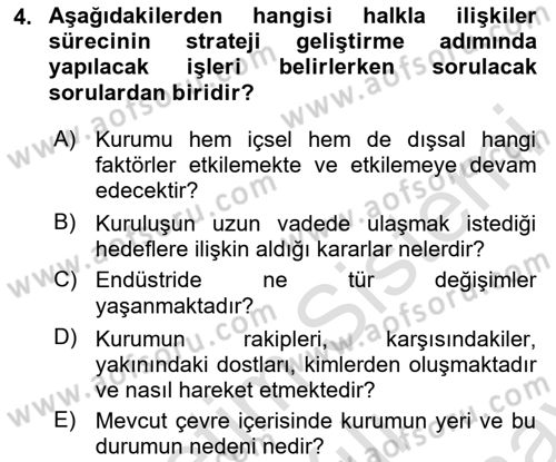 Halkla İlişkiler Dersi 2023 - 2024 Yılı (Final) Dönem Sonu Sınav Soruları 4. Soru